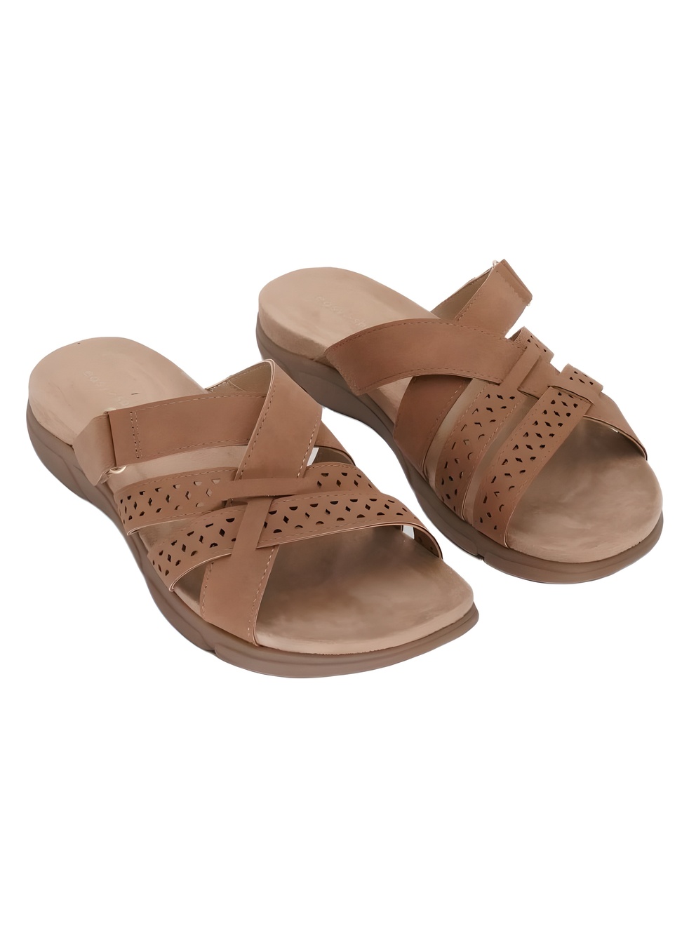 Easy Spirit Melinna Strappy Laser Cut Comfort Slide Sandals Brown Size 8.5W